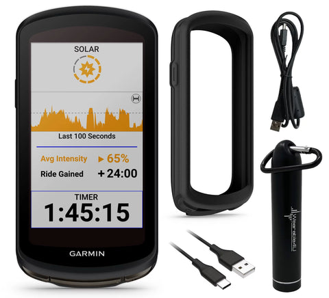 Garmin Edge 1040 GPS Cycling Computer with Solar Charging Capabilities, On and Off-Road with Wearable4U Power Bank Bundle