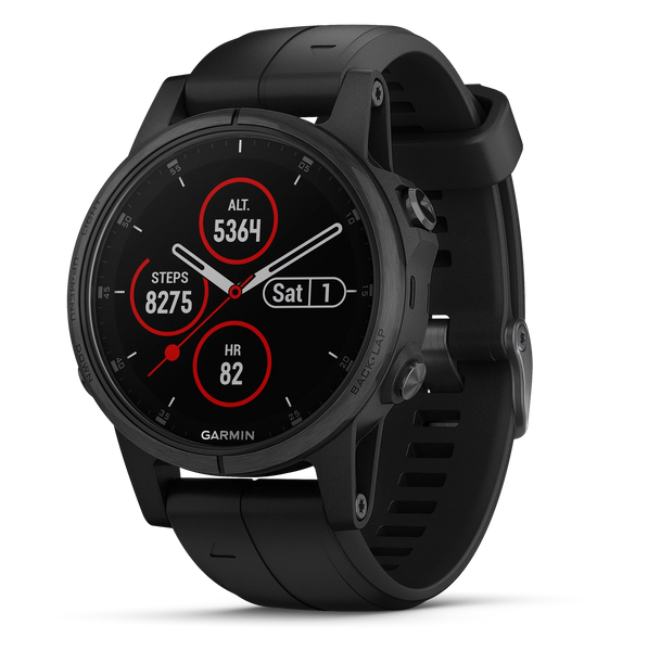 Garmin Fenix 5S Plus Sapphire Smart Watch, Black with Black Band