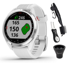 Garmin Approach S42 Premium GPS Golf Watch, Polished Silver Ceramic Bezel with White Silicone Band and Wearable4U All-In-One Golf Tools Bundle
